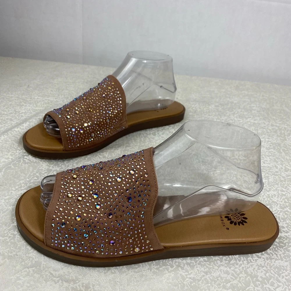 Women’s 8.5 Sandals Mauve Pink Rhinestones YELLOWBOX Slip On Casual Comfy Shoes - Picture 2 of 12